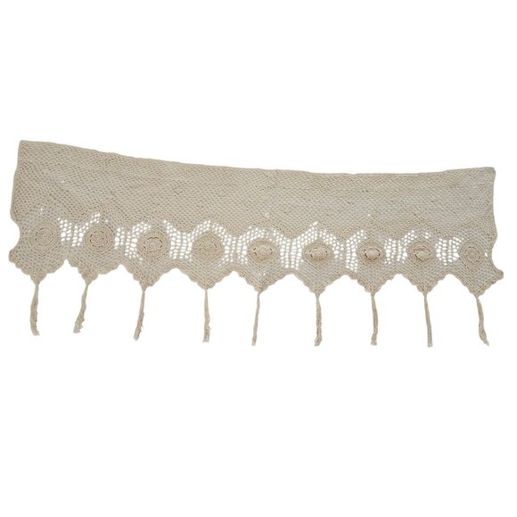 VTG Crochet Lace Window Curtain Tassel Fringe 60"x15" Decorative Cotton 1 Panel - Picture 1 of 9